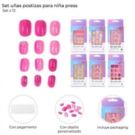 SET UÑAS POSTIZAS P/NIÑAS PRES X12 39002